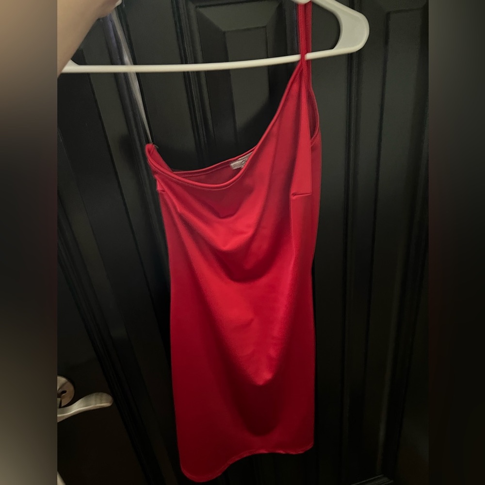 Red one strap dress